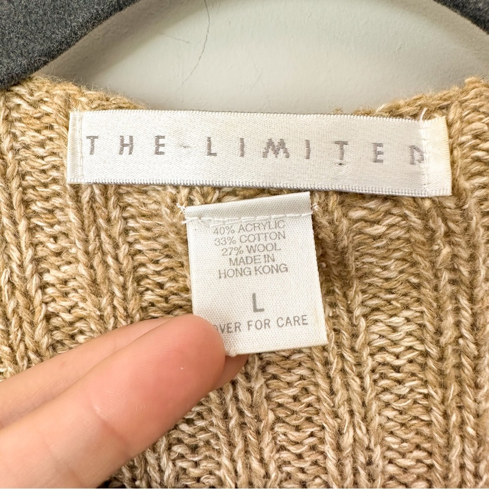 The Limited Tan V-Neck Cable Knit Wool Blend Sweater - Picture 2 of 4